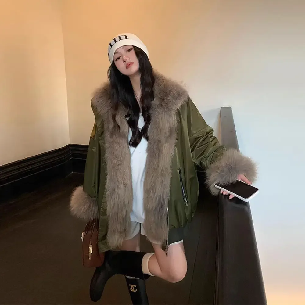 

Осень/зима 2022, новый стиль, универсальное хлопковое пальто с большим шерстяным воротником, женские шубы из щуки, женская одежда