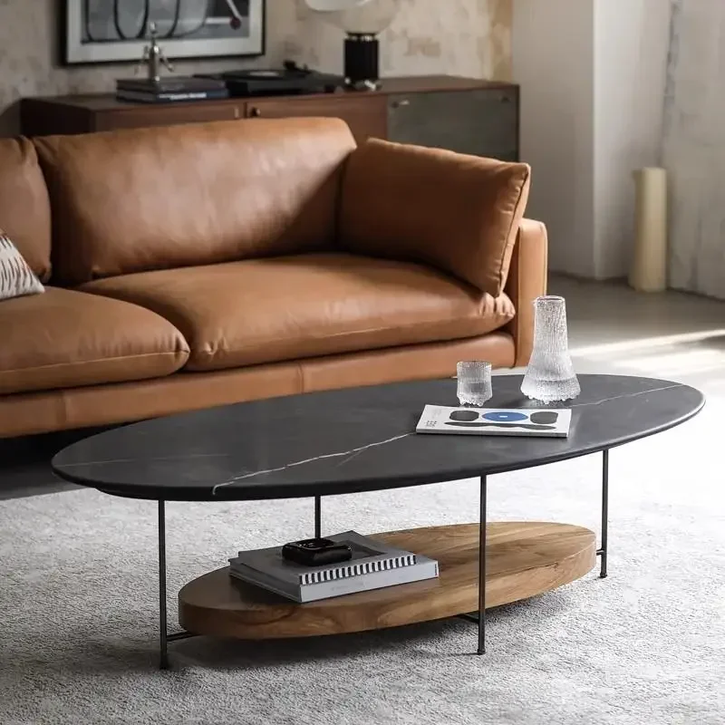 Nordic Luxury Stone Veneer Coffee Tables Double Layer Designer Modern Minimalist Small Space Living Room Café Furniture FYCT​