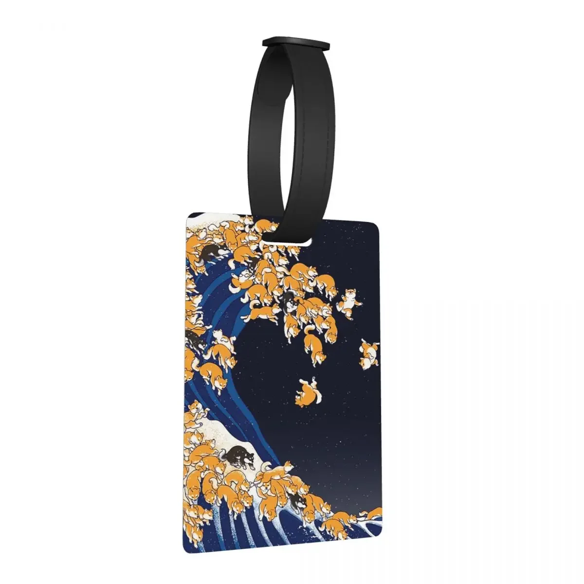 

Собака Шиба-ину, Великая волна в ночное время, багажные бирки, чемодан, дорожный портативный багаж, посадочная бирка, держатель этикетки, ID, имя, адрес