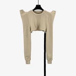 Y2K Antler Design Short hoodie Funky High Street Stereo Silhouette Round Neck Long Sleeve Women's Top 2025 Autumn New