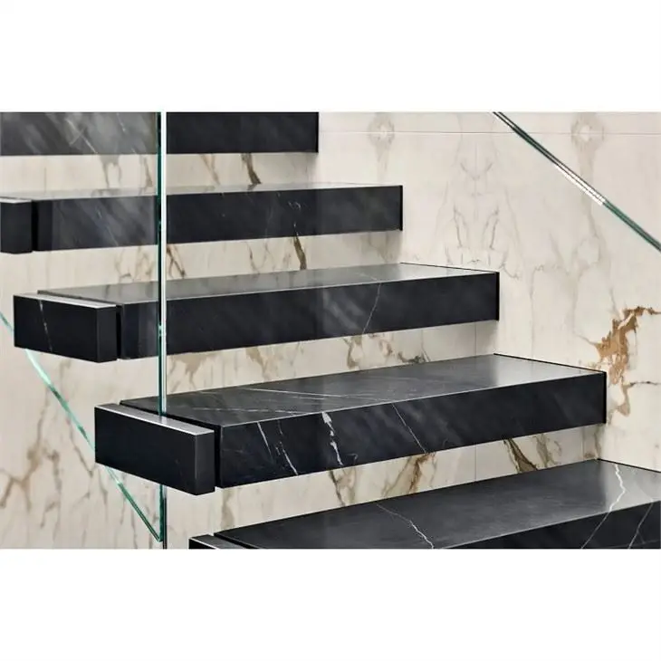 التخصيص تصميم جديد سلالم الرخام المصقول خطوات الرخام الأسود مع الملمس الصلب