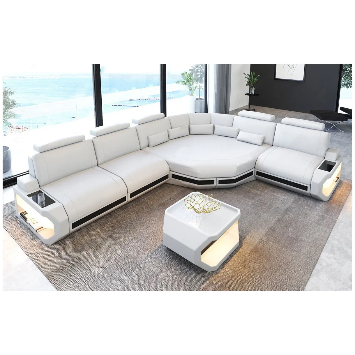 Creative sofa first floor simple modern size apartment living room leather sofa