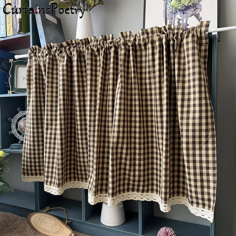 

Buffalo Check Tier Window Curtain Plaid Drapes Light Filtering Gingham Kitchen Short Curtains for Bedroom Living Room Home Decor