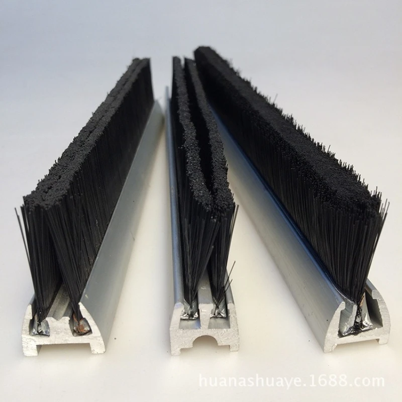 Fire Resistant Nylon Dustproof Strip Brush Double Channel Escalator Spare Parts Aluminum Alloy Sealing Brush Strip