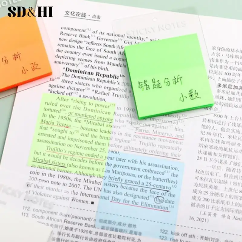 50Sheets Transparent Sticky Notes Waterproof Colorful Clear Memo Pad Posted It Self Adhesive Memo Message Reminder Office School