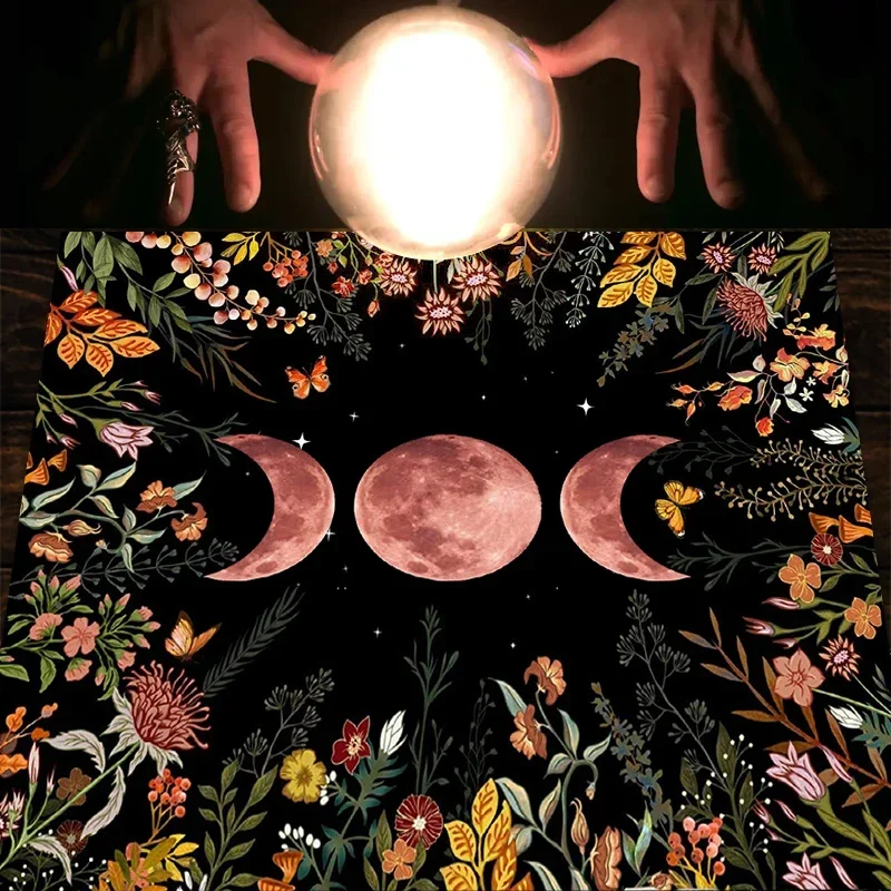 Moonlight Garden Tarot Tablecloth Triple Moon Floral Altar Cloth Tarots Cloth Witchcraft Divination Astrology Board Game Decor