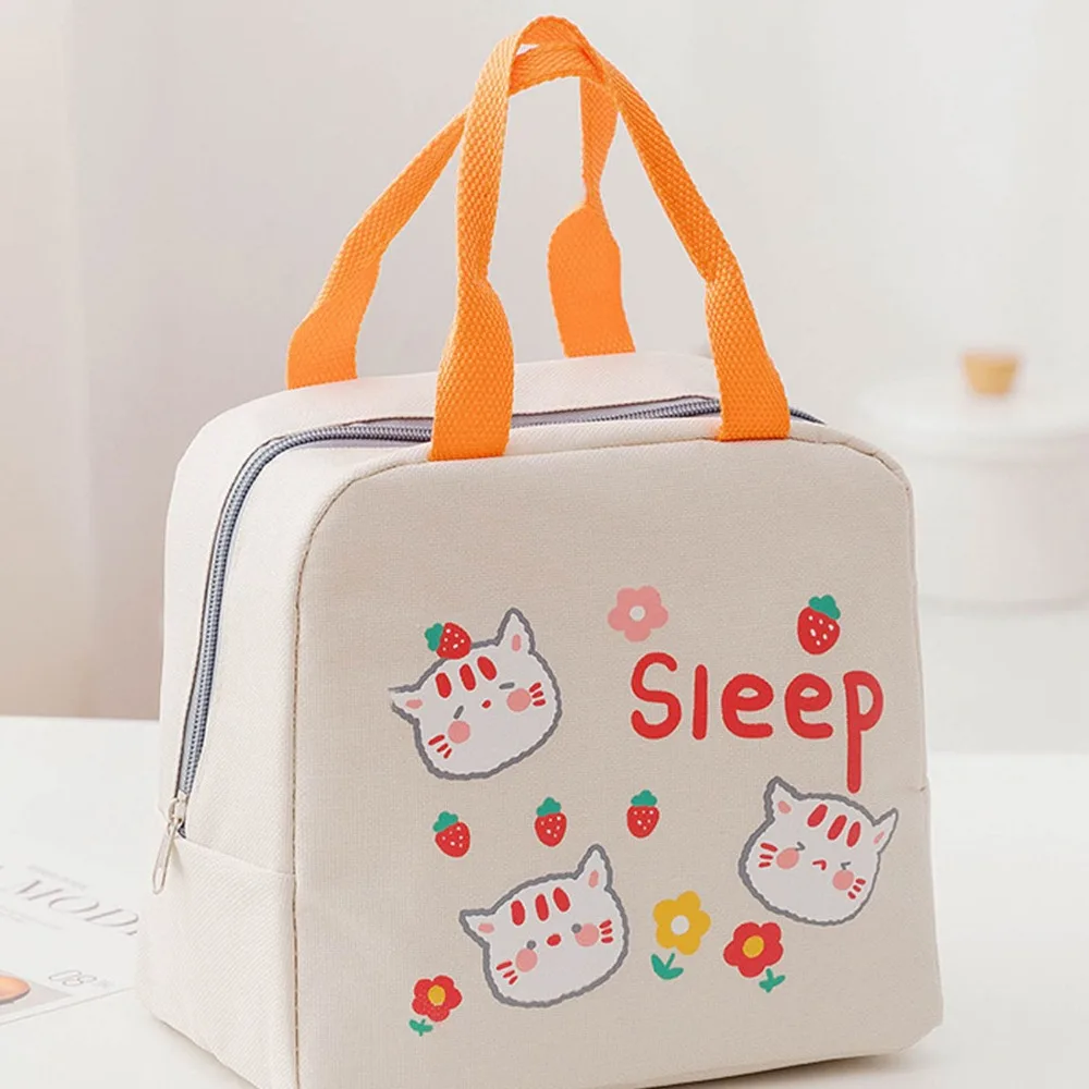 2PCS Fashion Oxford Cloth Insulated Lunch Bag Aluminum Film Double Long Handle Reusable Lunch Box Thermal Cooler Bag Outdoor Use