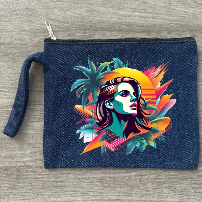 

lana del rey Canvas Storage Pouch Multi Pattern Canvas Storage Bags Travel Denim Cosmetic Bag Fun Zipper Pouch