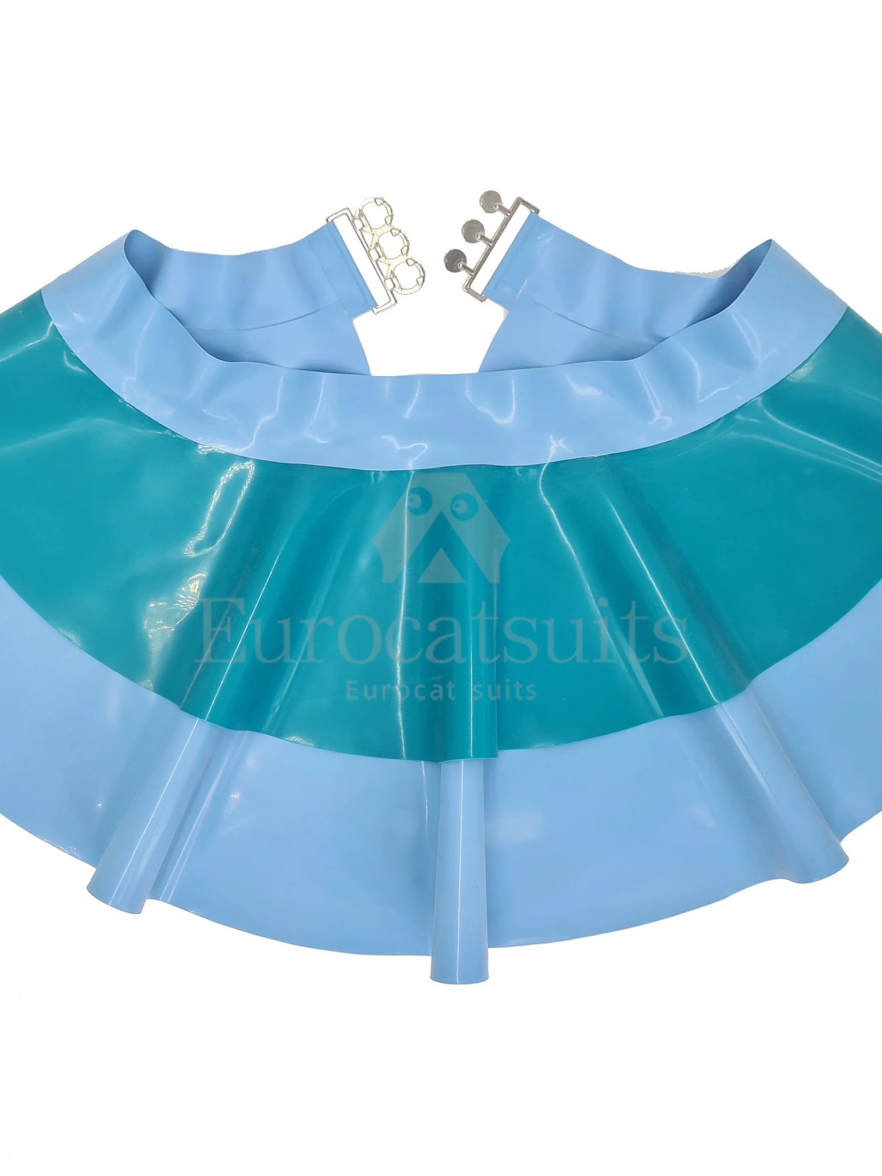 تنورة نسائية مطاطية مخصصة من اللاتكس الأزرق مع تصميم كتلة الألوان وأبازيم قابلة للتعديل لملابس الحفلات