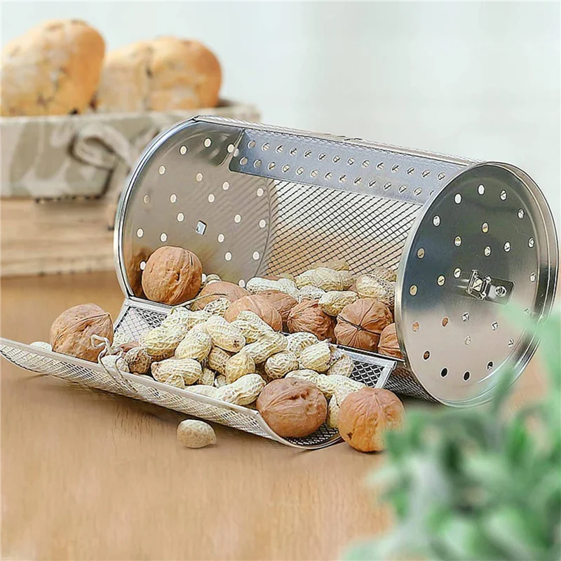 

A43T 2X Stainless Steel Grill Roaster Drum Oven Basket Bakeware Oven Roast Baking Rotary Nuts Basket BBQ Grill Cooking Tool A