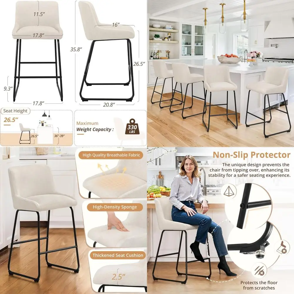 

Набор из 4 барных стульев с льняными подушками, удобные стулья для кухонных островов или баров