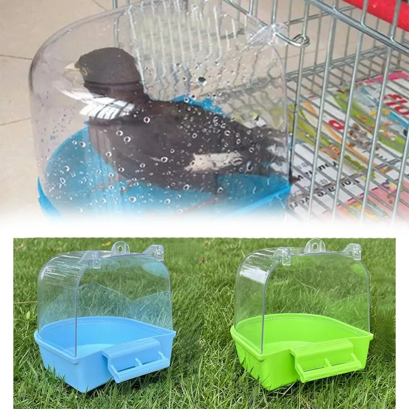 الطيور معلقة حمام صندوق الببغاء شفافة حوض الاستحمام دش صندوق معلق قفص الديكور الطيور أدوات تنظيف قفص الديكور الطيور الخفافيش