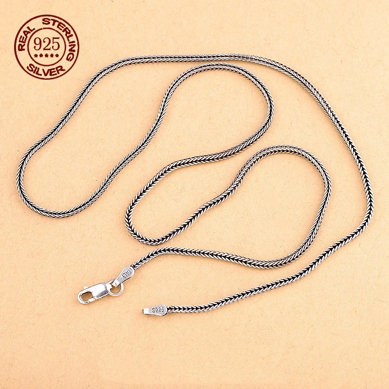 Pure Silver Jewelry Wholesale S925 Pure Silver Fox Tail Sweater Chain For Men And Women Vintage Style Thick Chain 3.0mm Necklace