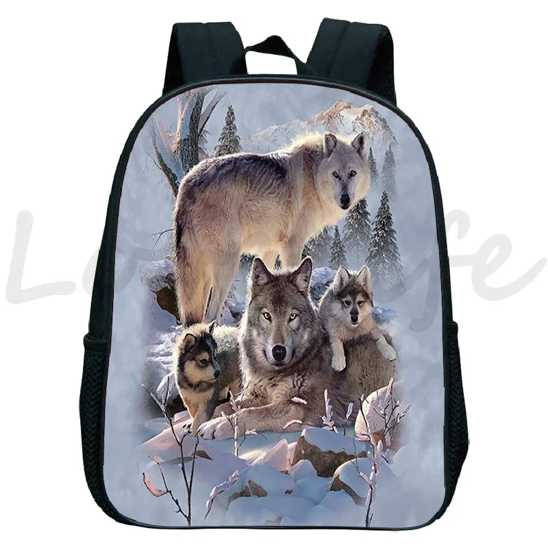 Animals Lion Tiger Print Children Backpack Wolf Panda Toddler Bookbag Girls Boys Kindergarten Bags 12 Inch Kids School Backpack