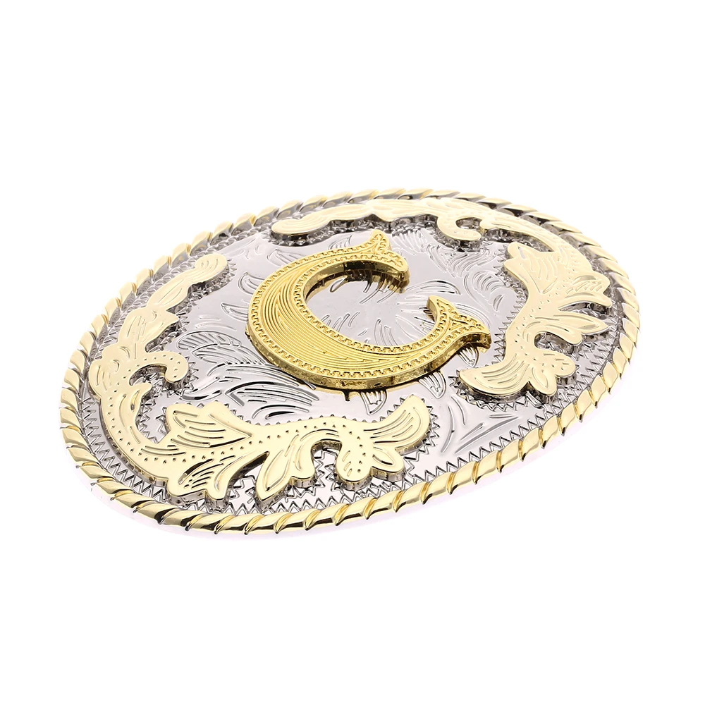 Western Belt Buckle Initial Letters ABCDEFG to Y-Cowboy Rodeo Gold Large Belt Buckle for Men and Women