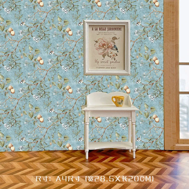 4pcs Dollhouse Wallpaper Sticker Wall Kitchen Living Room Bedroom Floor Stickers Miniature Doll
