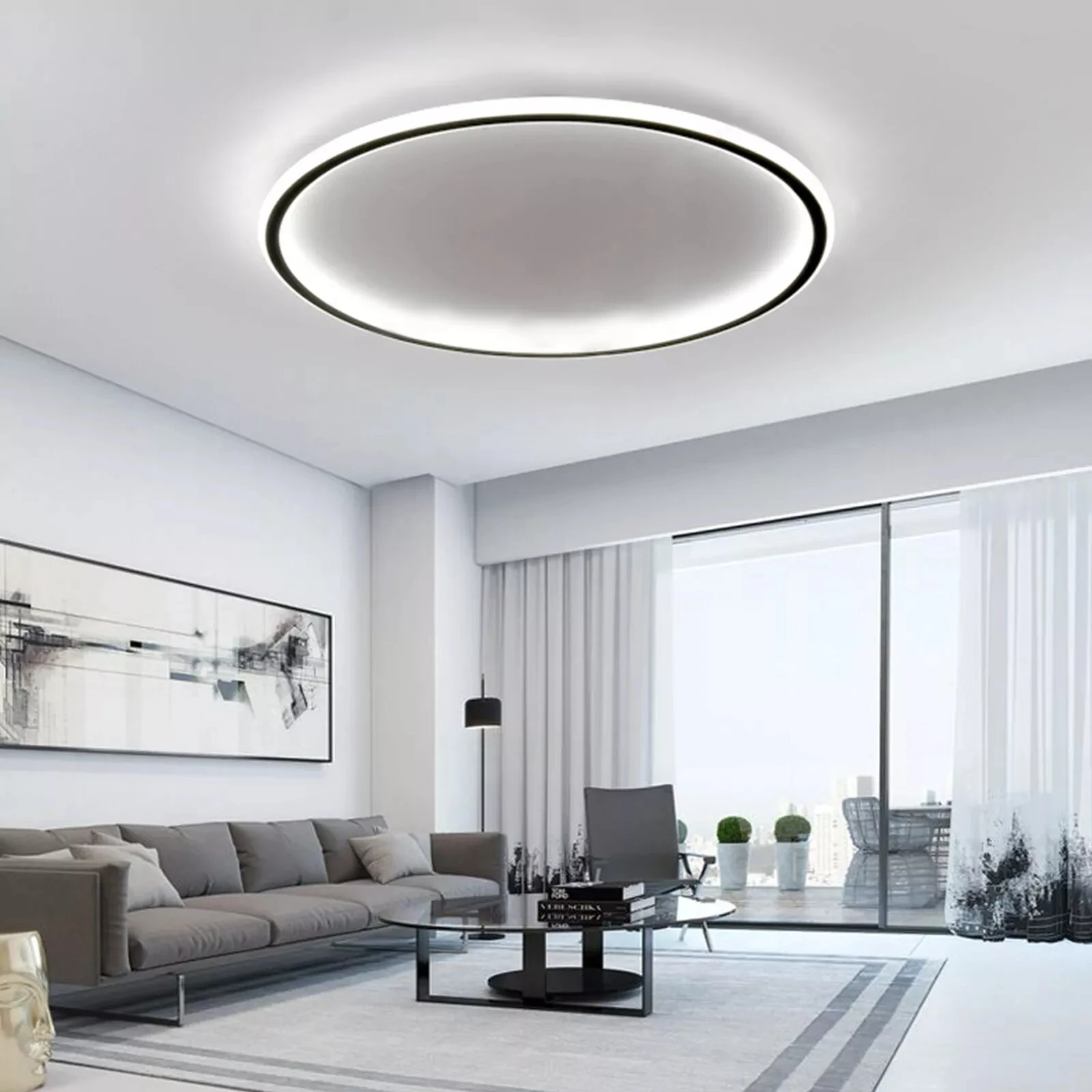 

22” Modern Dimmable LED Ceiling Light: Flush Mount Panel with Remote Control
