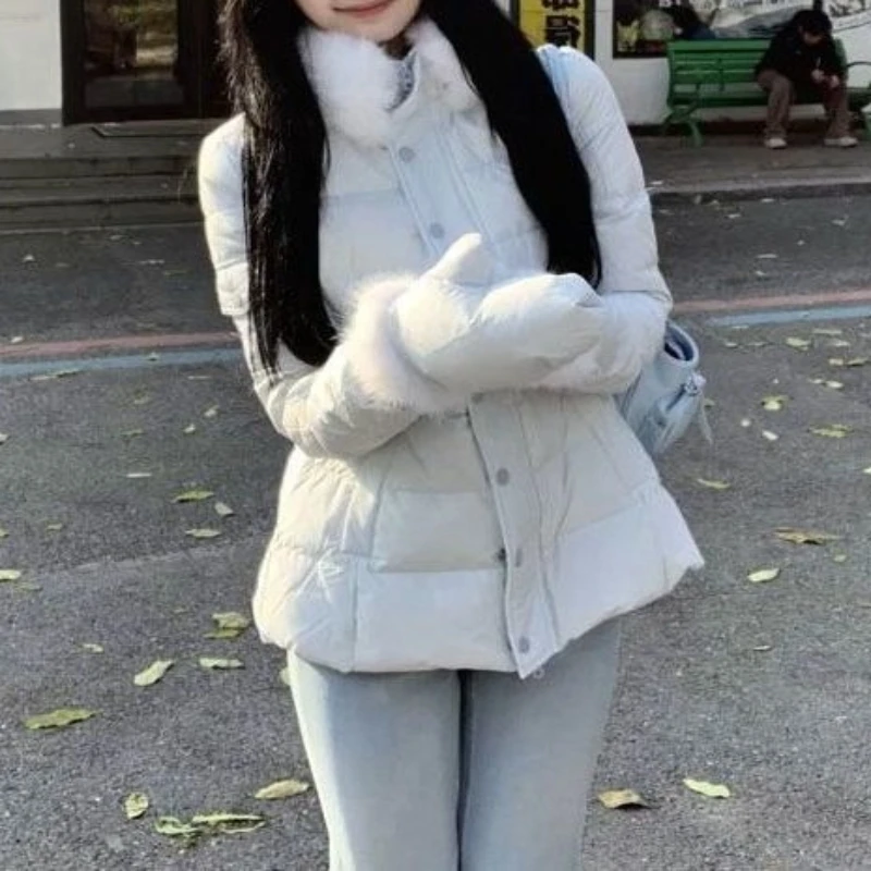 Gentle and Stylish Outfit with Fur Collar, Slim Fit and Beautiful Cotton Jacket, Women's Winter Style Unique and Chic