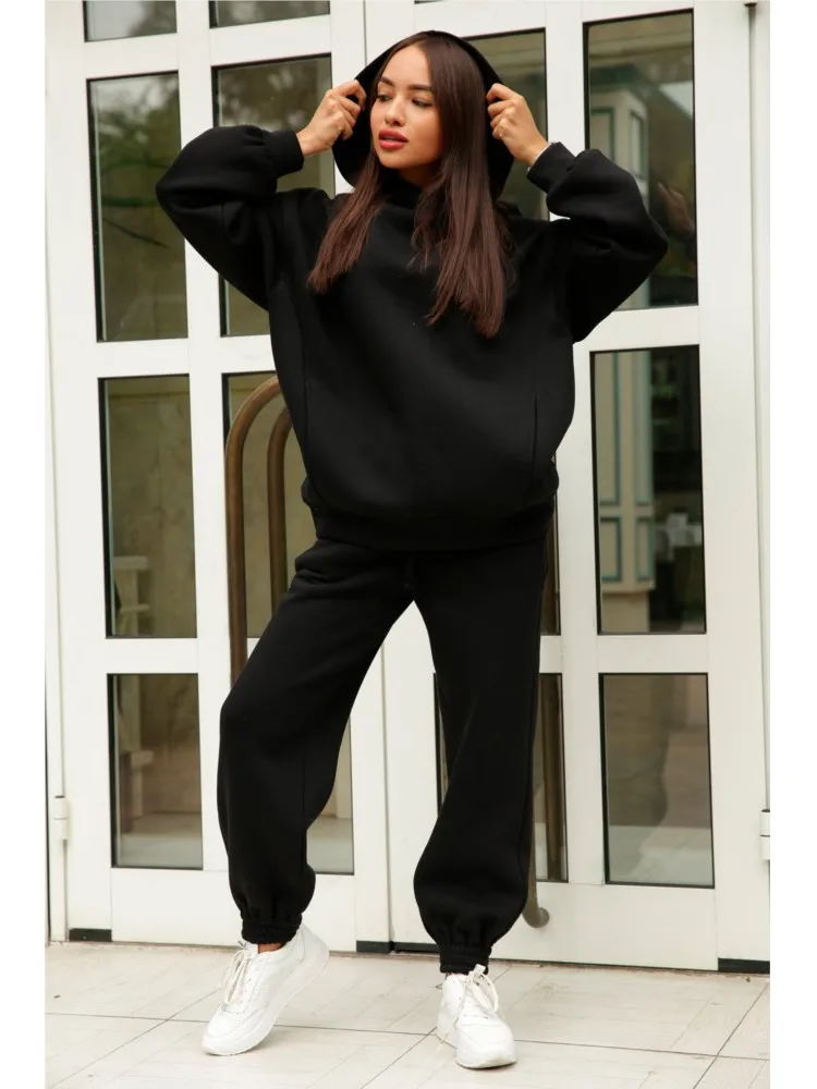 Women Two Piece Sets Tracksuit Hooded Sweatshirt Tops Sweatpants Pants Set Female Autumn Winter Long Sleeve Pullover Sports Set