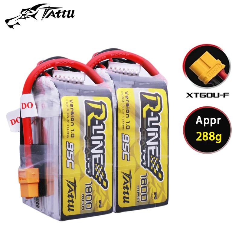 

TATTU-R-LINE 1.0 1800mAh 22.2V 95C 6S LiPo Battery With XT60 Plug For RC Helicopter Quadcopter FPV Racing Drone Parts