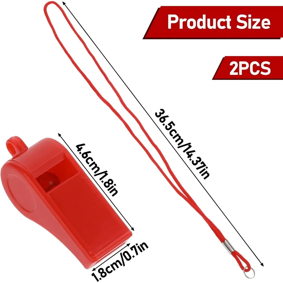 صفارة مكونة من قطعتين من صفارات المدرب مع صفارات بلاستيكية بحبل للبالغين صفارات حمراء شفافة بصوت عالٍ صفارة Eme