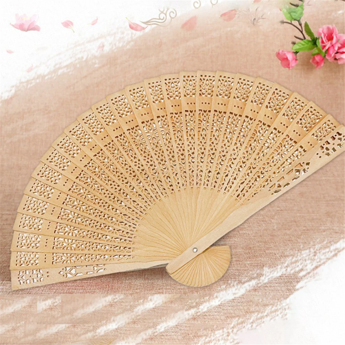 Fashion Wedding Hand Fragrant Party Carved Folding Fan Chinese Wooden Vintage Hollow Antiquity D