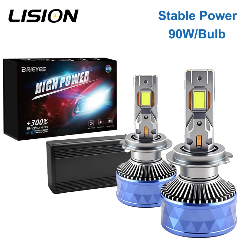 2PCS Super Bright H7 H8 H11 H4 9005 9006 Car LED Headlight Bulbs 18000LM 1000% Brighter 100W 6000K White Light Six Copper Rods