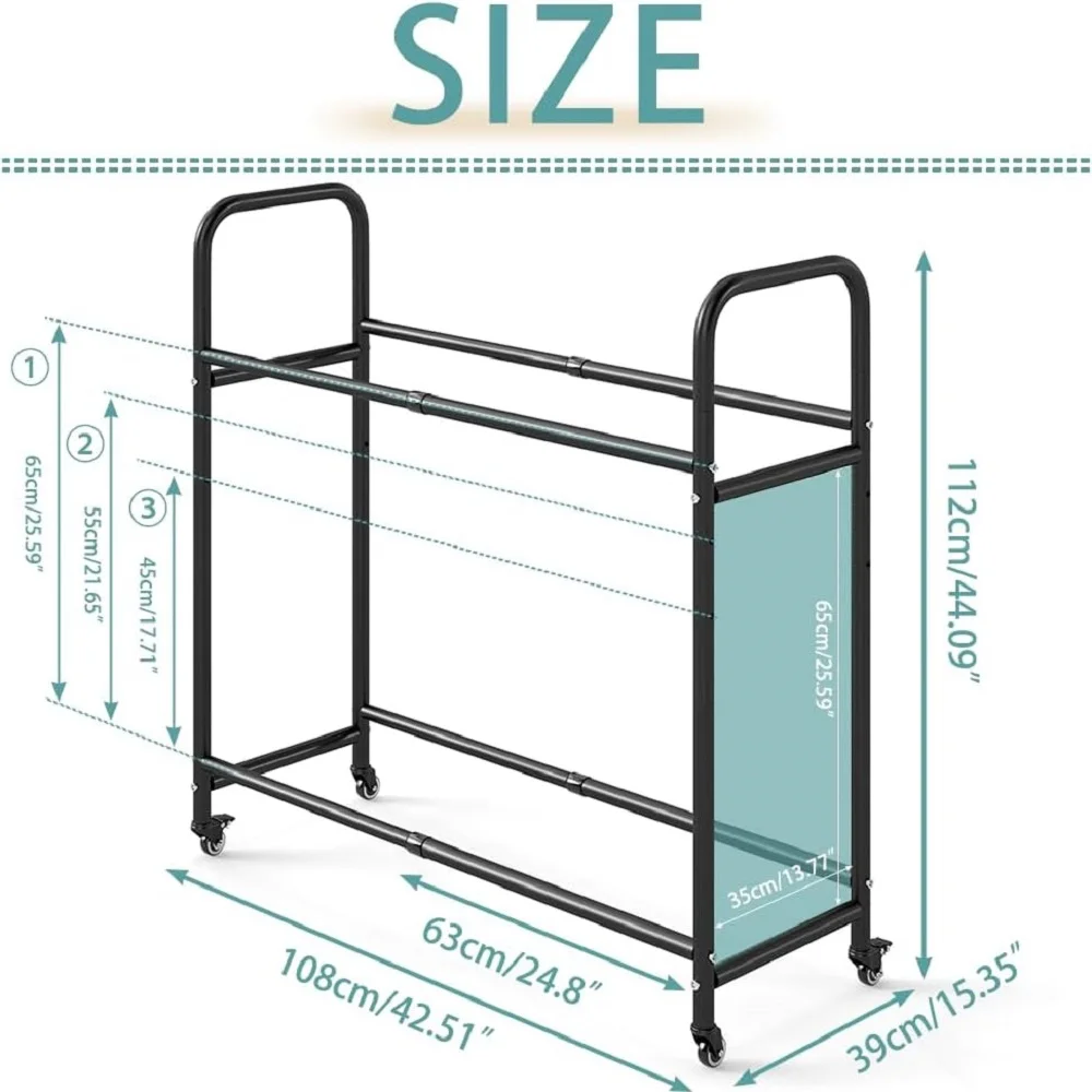 Support à roulettes réglable pour pneus 24.8-42.51x15.35x44.09 pouces, robuste, avec 4 roulettes pivotantes pour garage et entrepôt