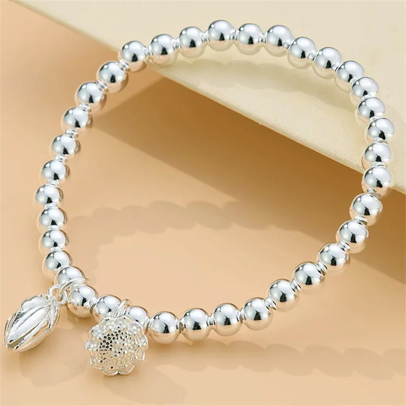 

999 sterling silver two life happy men and women bracelet, inheriting the lotus crown transfer bead as a couple bracelet gift