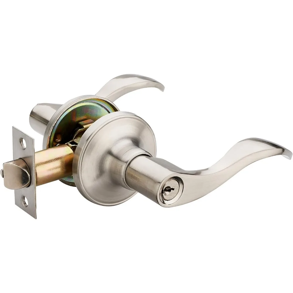 

1 Pack of Wave Lever Keyed Entry Door Lock/Door Knob Hardware Handle and Closet Lockset, Silver Color, with Key,Right Hand(805S