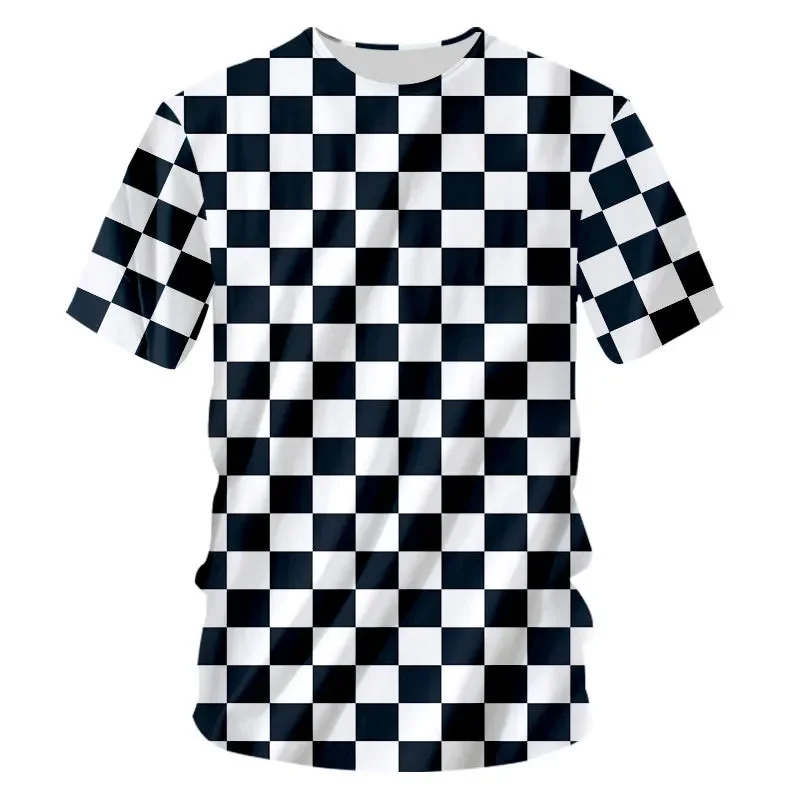 

T-shirts Personality Plaid 3D Print Summer T Shirt Fashion Kids Casual Kawaii Boys Girls Neutral Round Neck Tees Tops Clothes