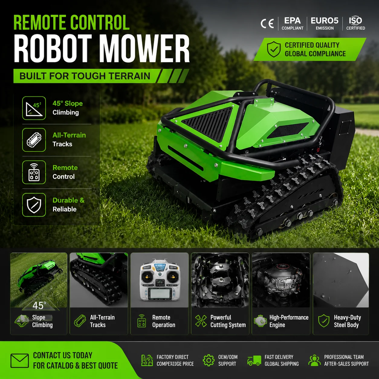 Hot Sale Factory Price Remote Control Lawn Mower Crawler Type Electric Grass Cutter for Garden