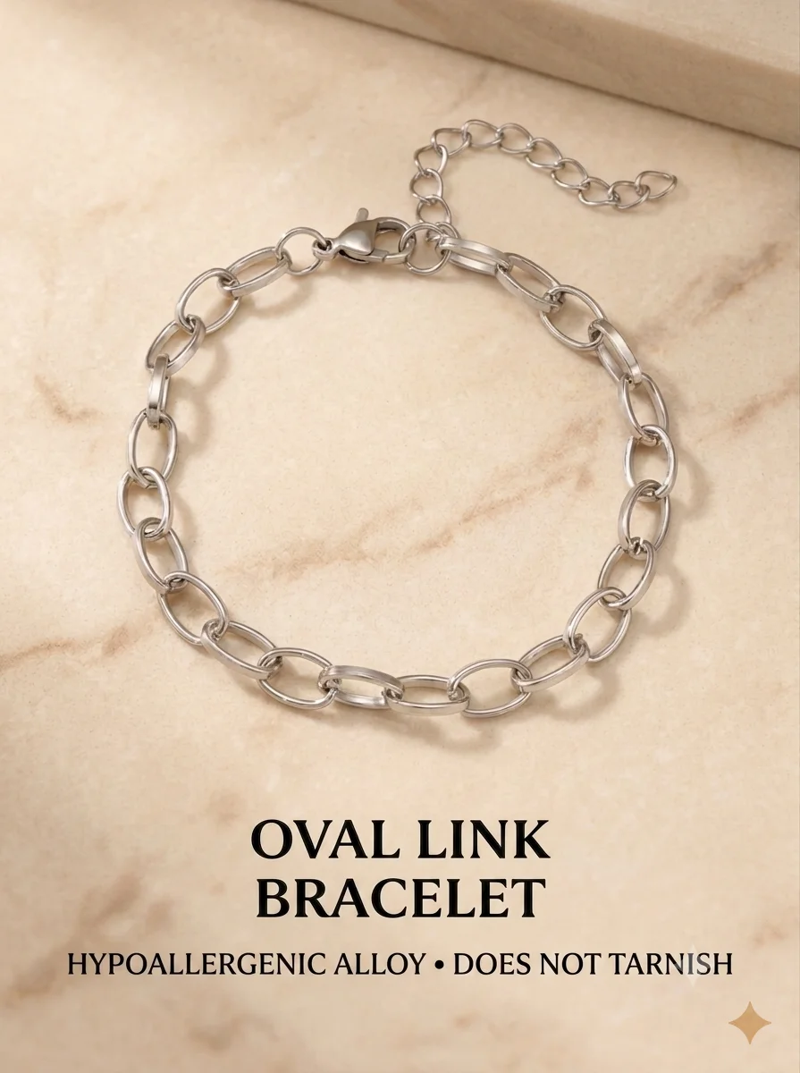 Retro Half-Round Thick Oval Chain Bracelet Titanium Steel Gold Non-Fading Heart Lobster Clasp Extend Chain Women's Jewelry