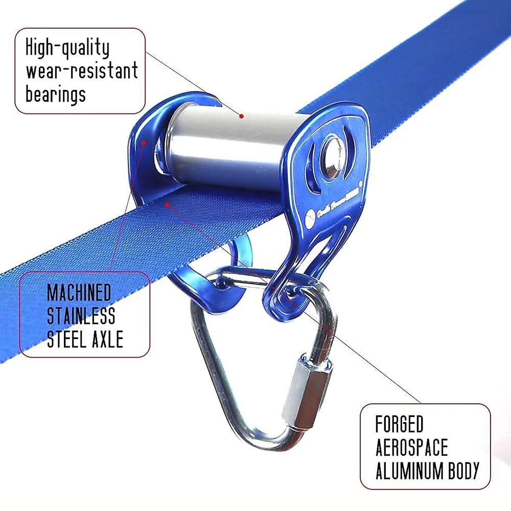 تضيء النينجا المنزلق بكرة Slackline مع حلقة تسلق tiroolesa للأطفال الفناء الخلفي Zipline