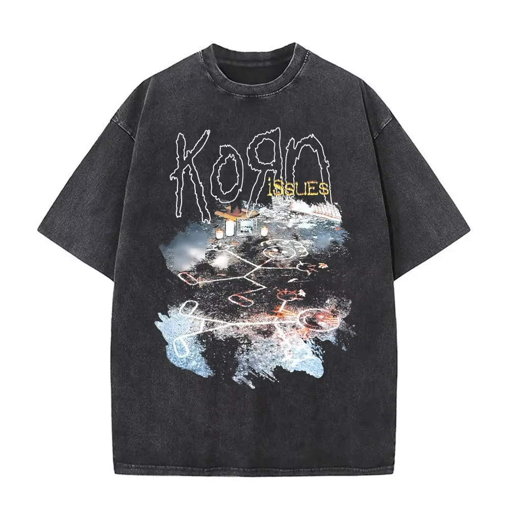 Washed Vintage Rock Band Korn Metal Music T-shirt Serpent Skeleton Graphic T Shirts Men Hip Hop T-shirts Male Oversized Tshirt