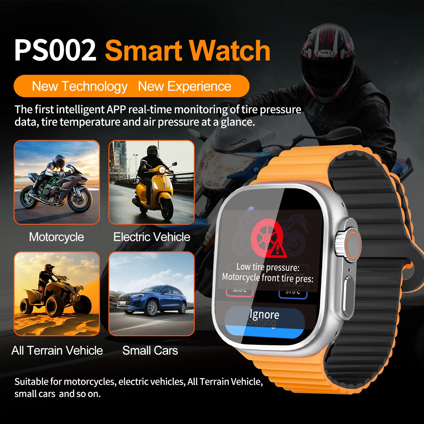 PS002 smart watch real-time intelligent APP Monitoring tire pressure data for motorcycles, electric vehicles and terrain vehicle