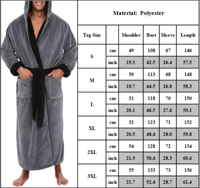 Men Solid Hooded Bathrobe Towel Nightgown Soft Long Sleeved Robe Coat V-Neck Casual Home Clothes Sleepwear Men Large Nightwear