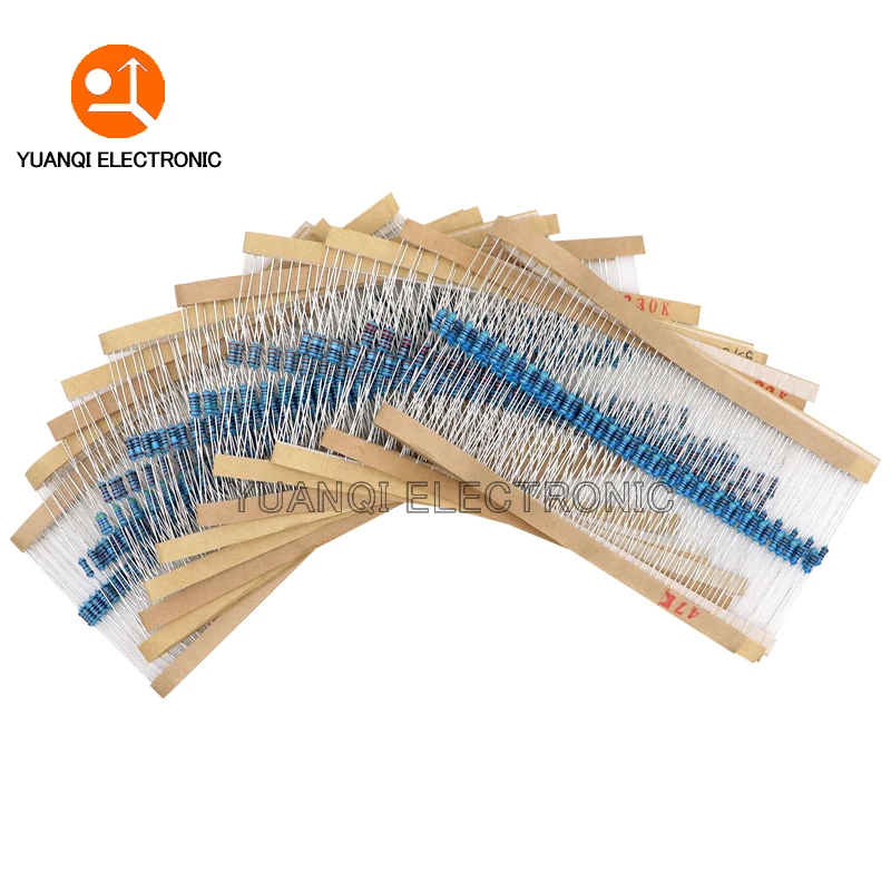 2500pcs 1/4W Metal Film Resistor Assorted Kit 50Values Each 50pcs 1R - 10M ohm Resistance 1% Set DIY Components Sample Set