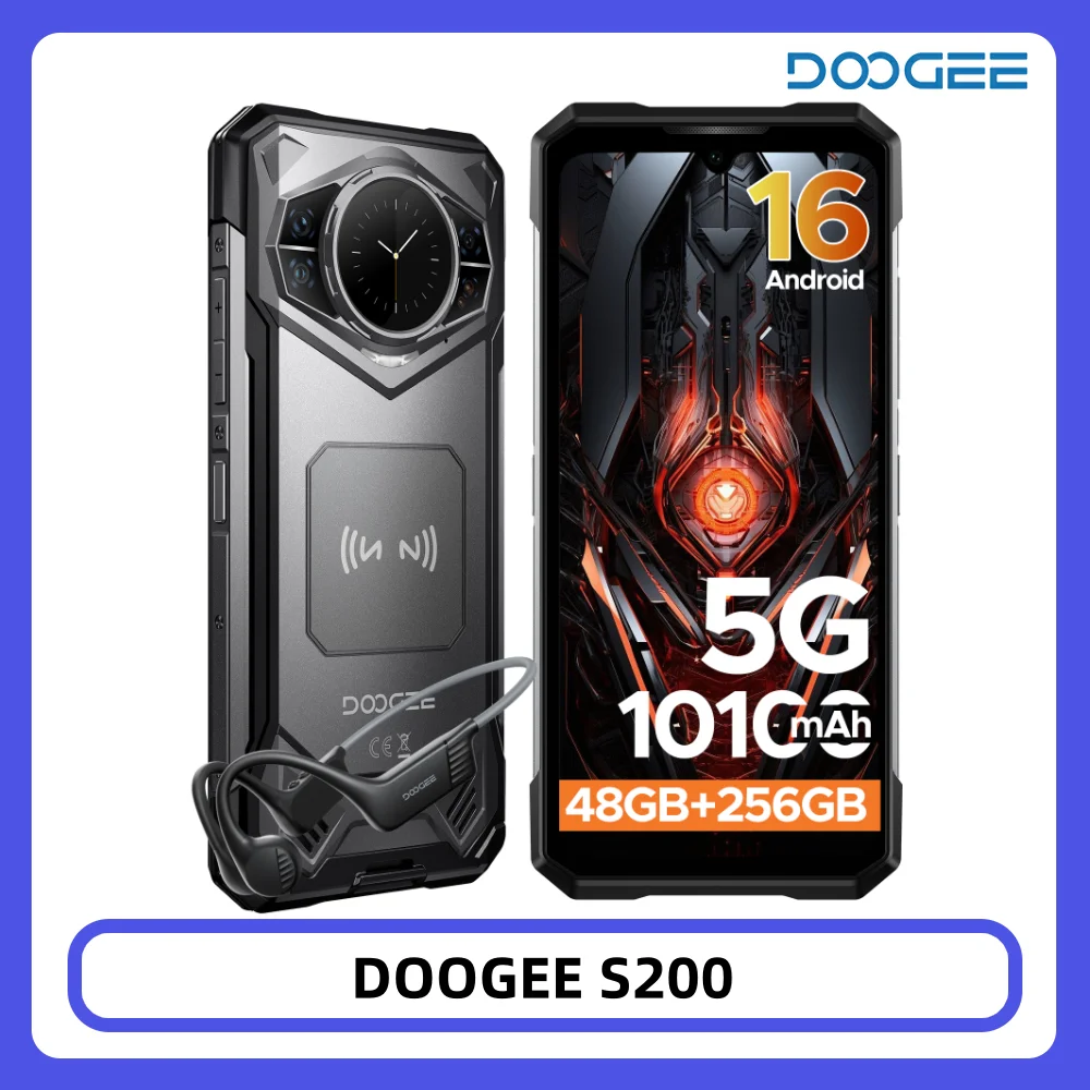 DOOGEE S200 Rugged Phone 48GB + 256GB Dimensity 7050 6.72" 120Hz Display 100MP Camera 10100mAh Battery NFC Android 16 Smartphone