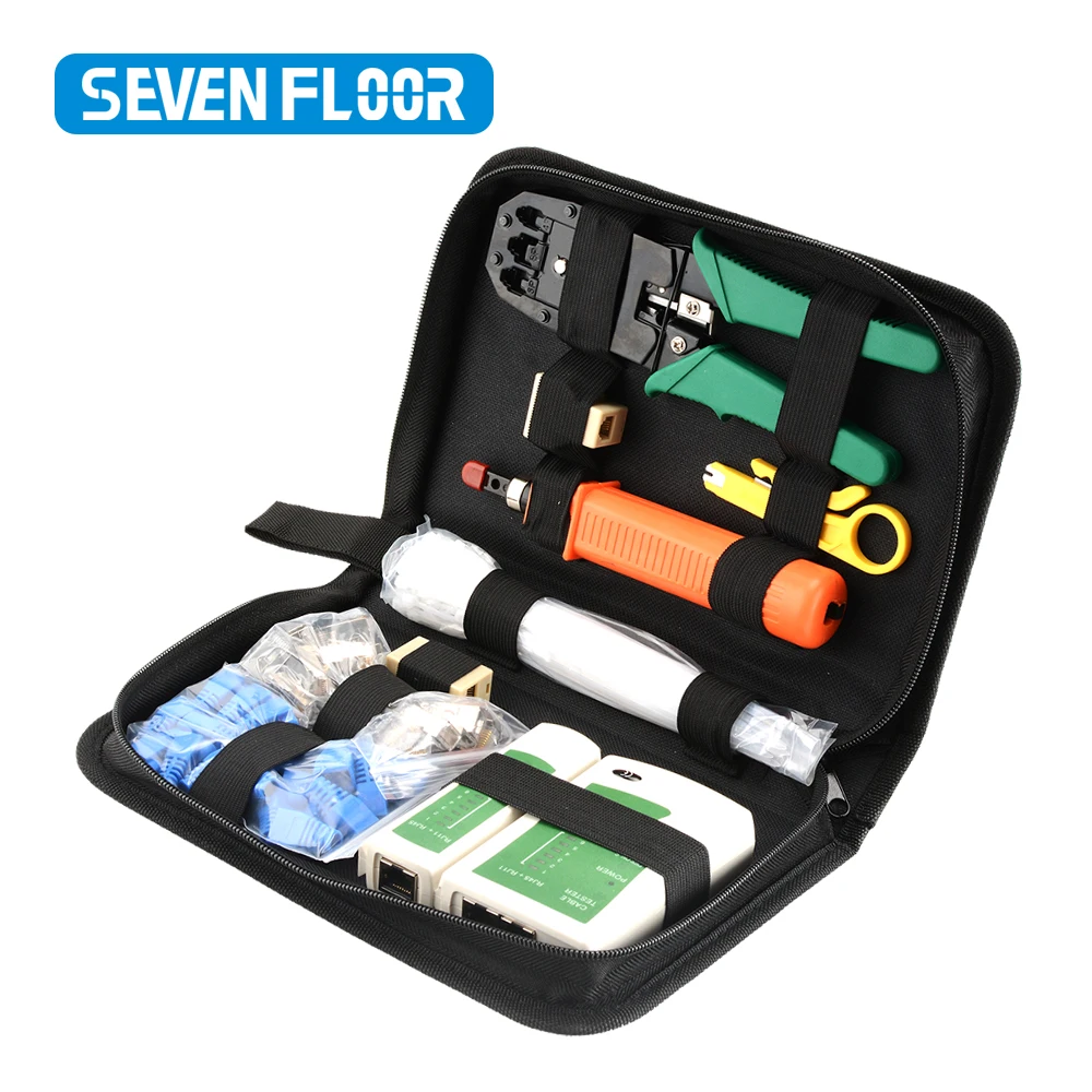 

STP Network Tool Kit Professional Ethernet Computer Maintenance shield RJ45 Connector Cable Tester Crimper Repair Set with Bag