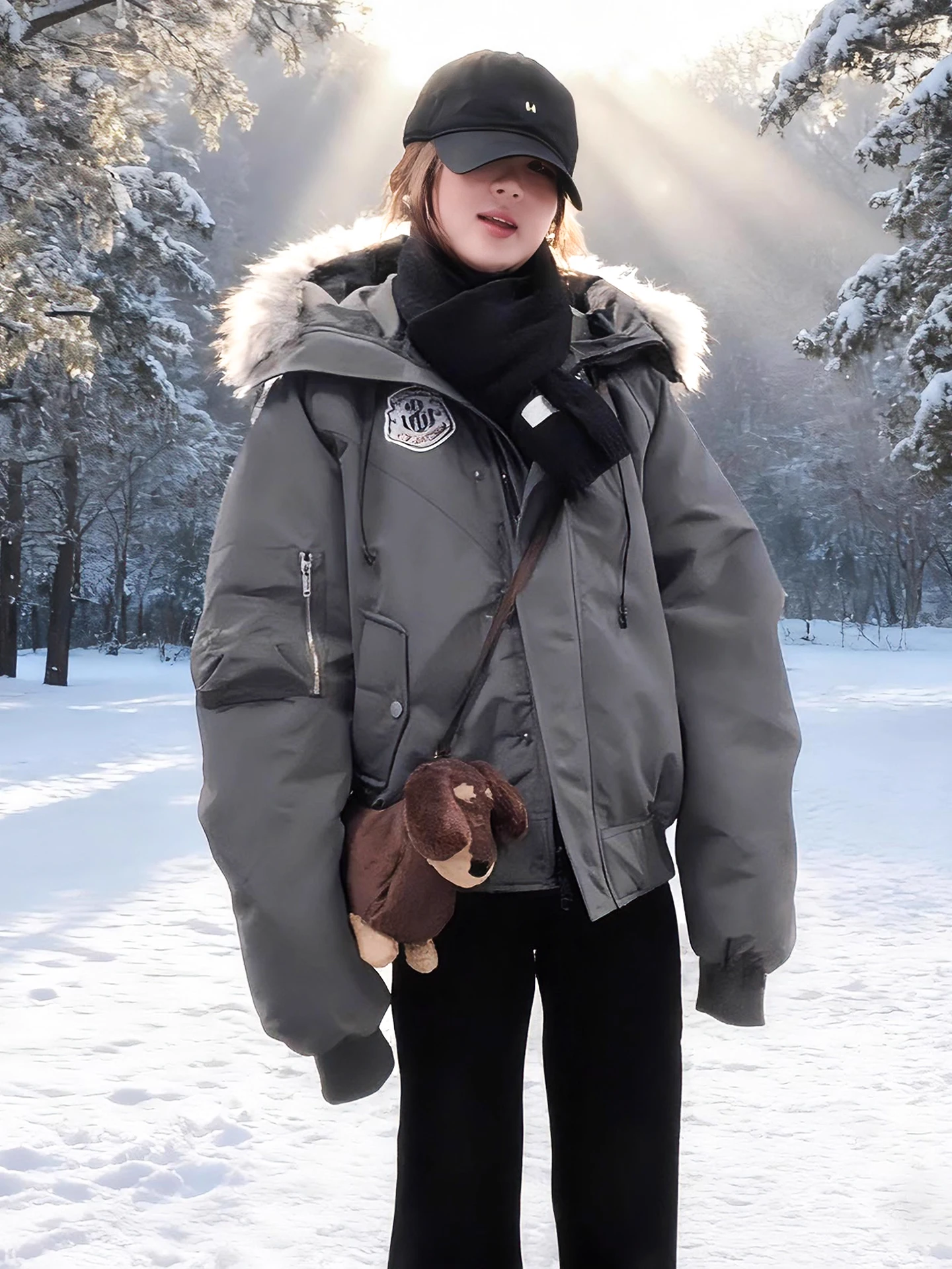 

ay Detachable down Parka Cotton Jaet Men Women Thiened Winter Warm American Workwear Hooded Fur Trim Coat Zipper Closure