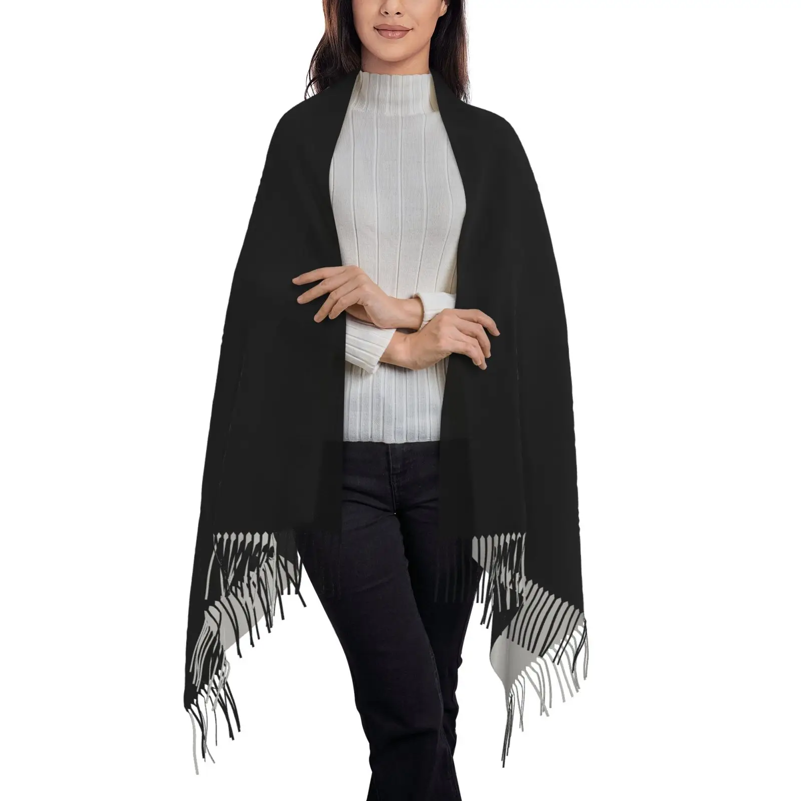Alien Face Print Tassel Shawl for Women Soft Warm Large Wrap Scarf Lightweight Fall Winter Sci Fi Theme Stole