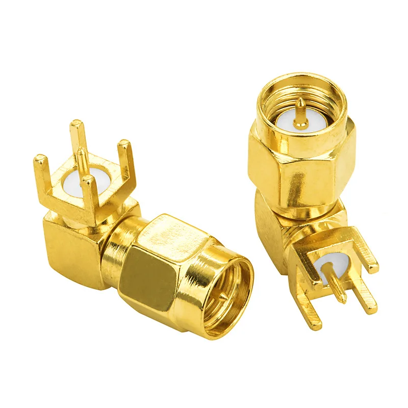 5 Stück SMA-Stecker rechtwinklig für Leiterplatten, 4-polig, Lötanschluss, 90 Grad, RF-Koaxialadapter – Detail 5