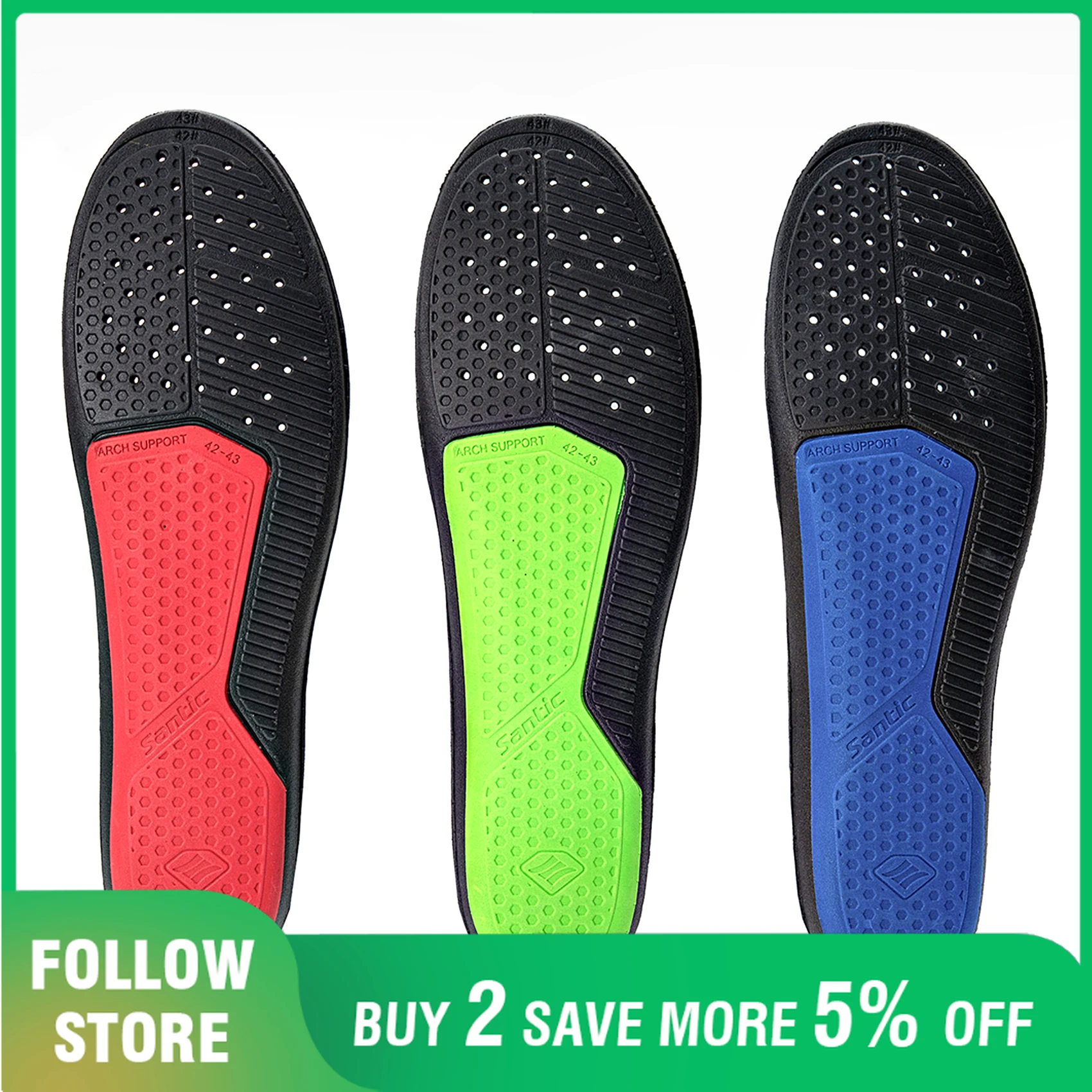

Santic Cycling Insoles Arch Support Anti-slip Sweat-wicking Shockproof Breathable Foot Pad for MTB Road Riding Commuter Unisex