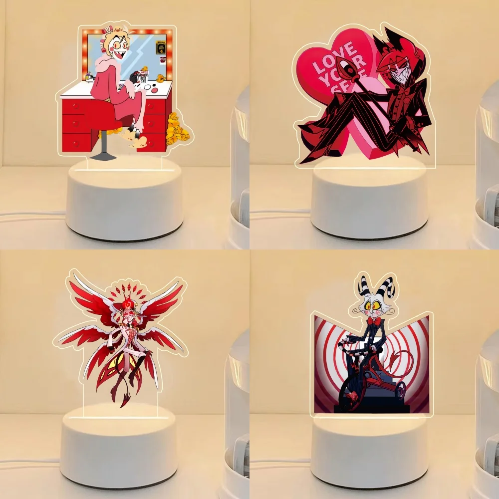 Lámpara Nocturna Acrílica de Hazbin Hotel, Vox, Lucifer, Morningstar, Alastor, Angel Dust, Vaggie, Luz Monocromática, Iluminación Ambiental
