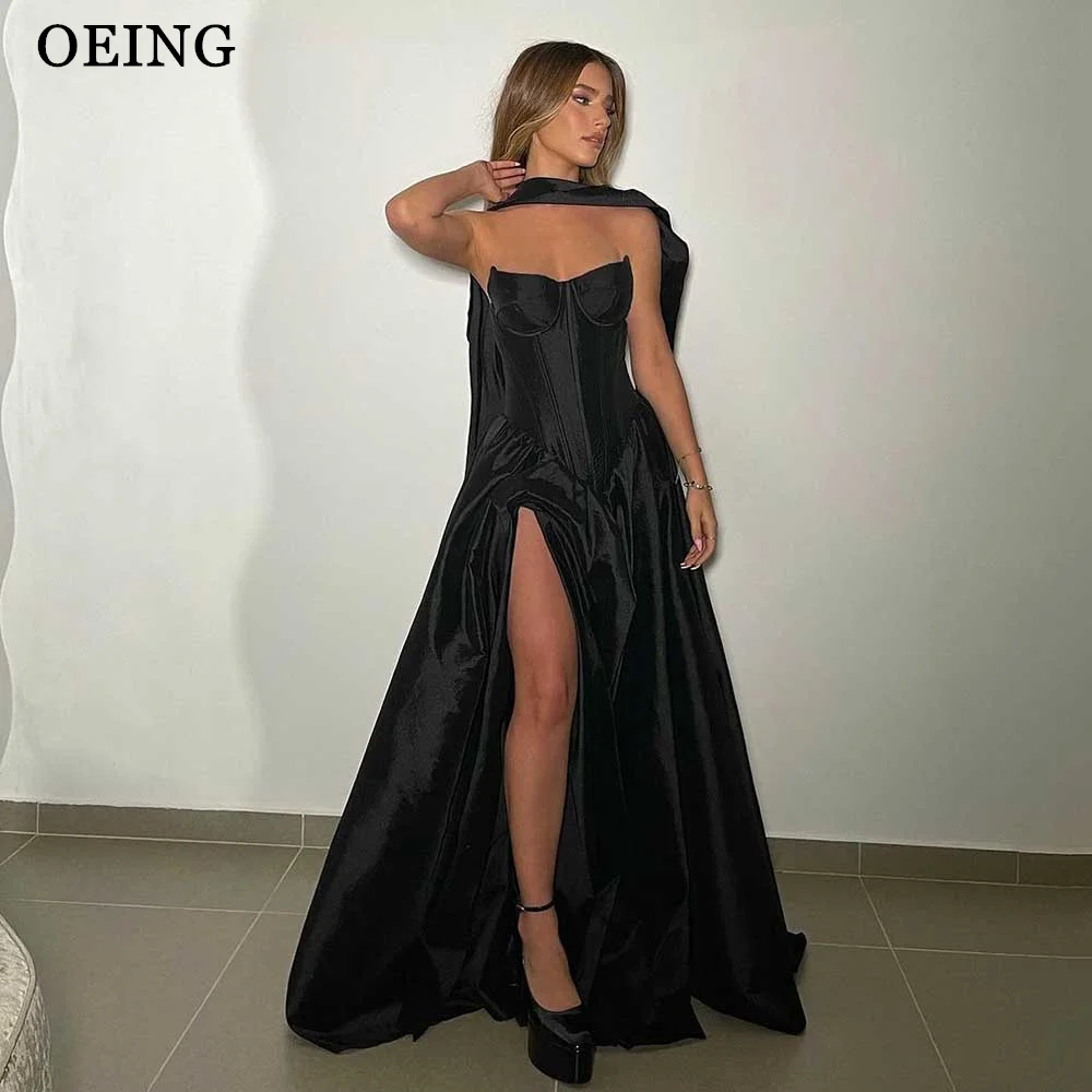 OEING Elegant Black Prom Dresses Sexy Sweetheart High Split Dubai Arabia Floor Length Evening Gowns Long Formal Party Dress