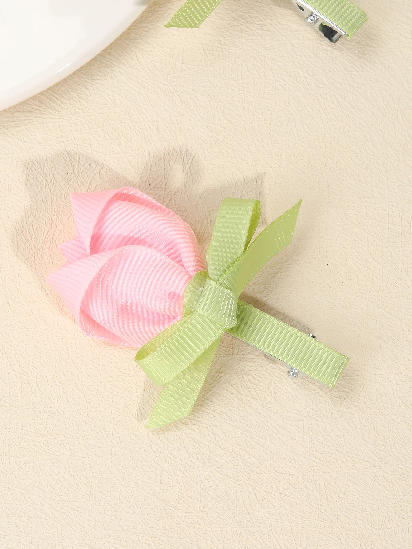 2pcs Pink Rose Bow Decorated Hair Clips for Little Girls, Satin Ribbon Hair Clips, Sweet Hair Accessories for Kids