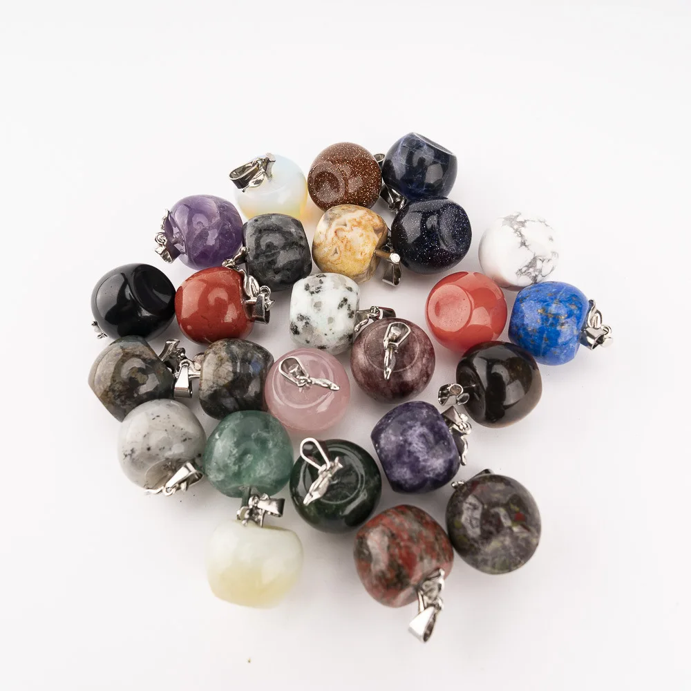 5pcs Natural 20mm Mixed Gemstone Small Apple Pendant Ornament, Crystal Fruit Charm, Christmas Home Decor Reiki Pocket Gift