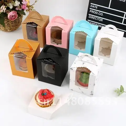 20PCS Individual Cupcake Boxes with Handle Paper Packaging Single Cupcake Holders Cake Dragees Gift Box