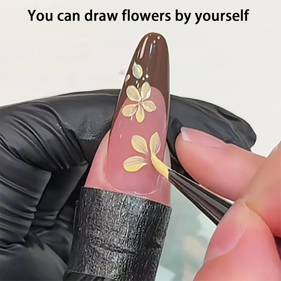 Set de 3 pinceles para uñas para dibujar flores Diseño de uñas francés con mango de madera Pétalos y hojas Gel Polish DIY 2